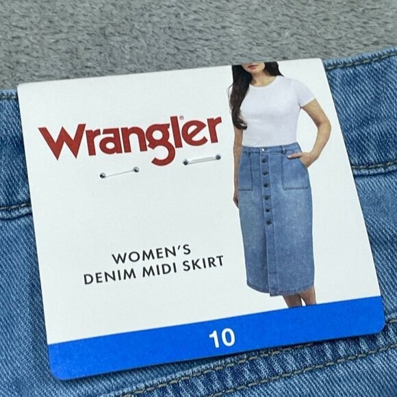 Wrangler Womens Denim Midi Skirt Button Front High Rise Size 10 d0632 - Picture 2 of 7